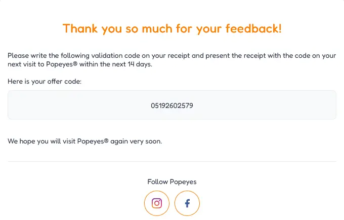 popeyes validation code